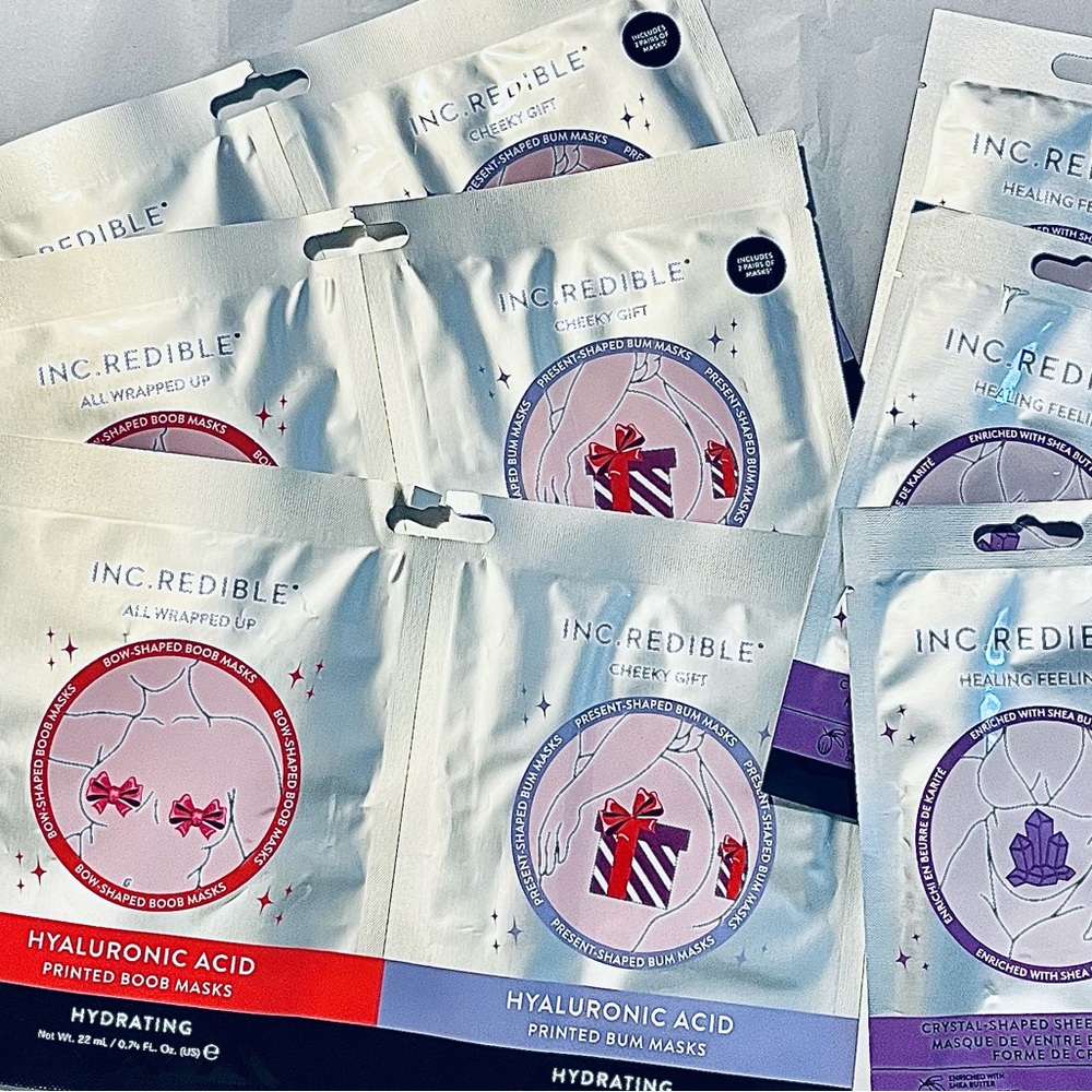 INC•REDIBLE Printed Body Sheet Masks~  3 of Each/9 Total